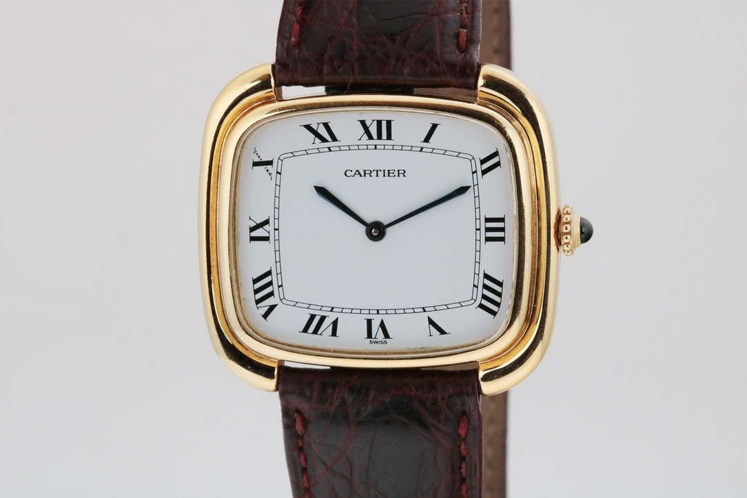 1970's Cartier Paris Jumbo Ellipse 'TV Screen' Wrist Watch in Yellow Gold Ref. 97051