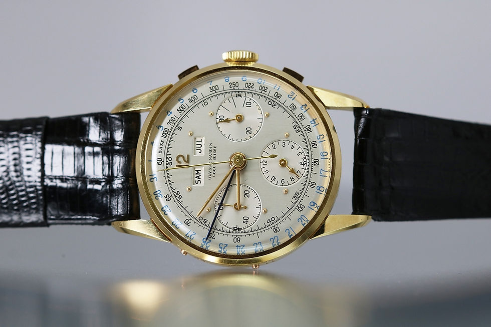 1950's Ulysee Nardin Yellow Gold Triple Date Chronograph Wrist Watch