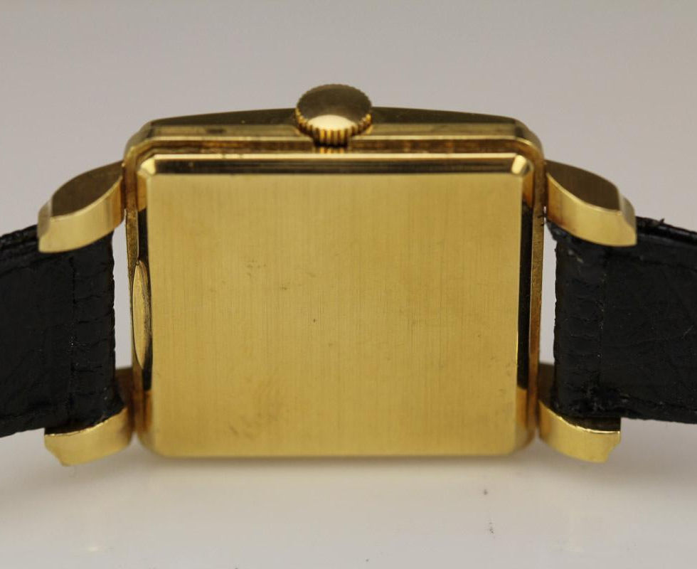 1950's Gold Square Cased Gubelin Cloisonné Dial Wrist Watch Case Back