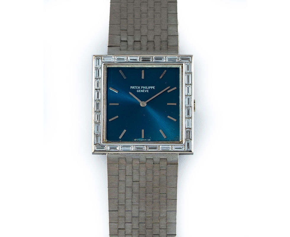1980 Patek Philippe 18K White Gold & Diamond Rectangular Bracelet Wrist Watch Ref. 3540/2