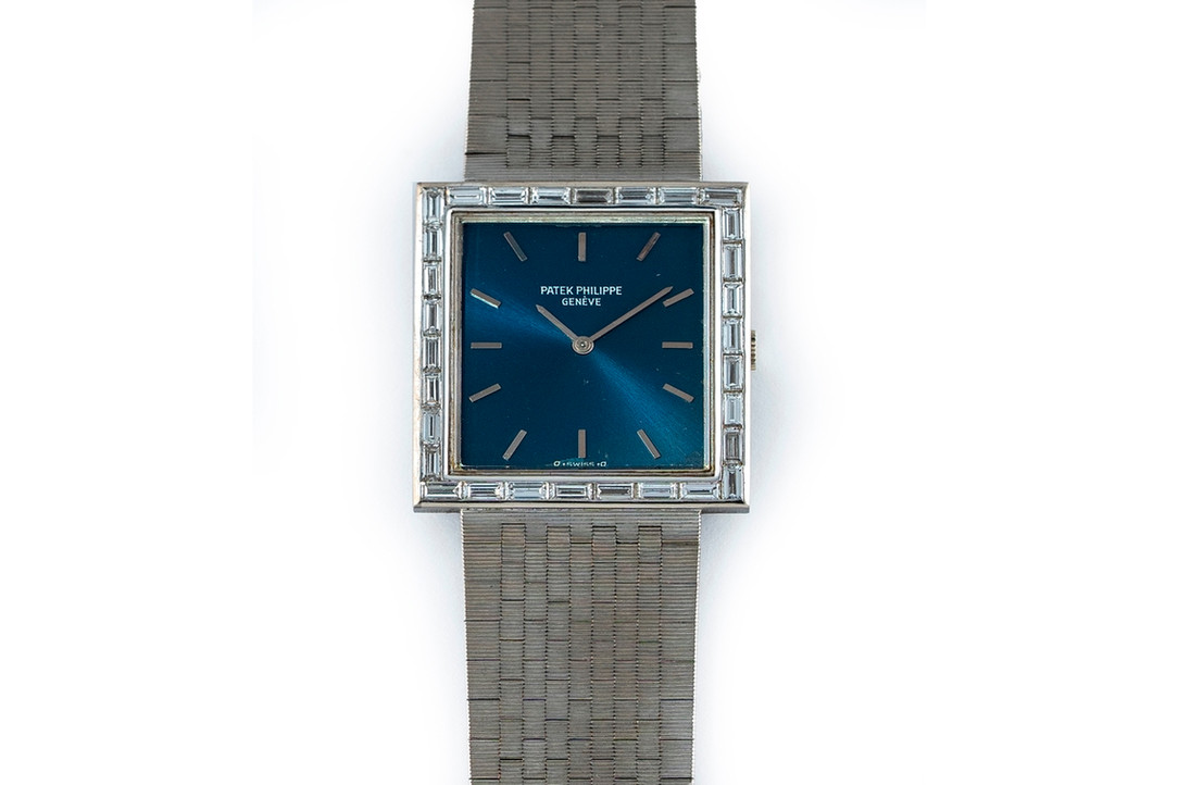 1980 Patek Philippe 18K White Gold & Diamond Rectangular Bracelet Wrist Watch Ref. 3540/2