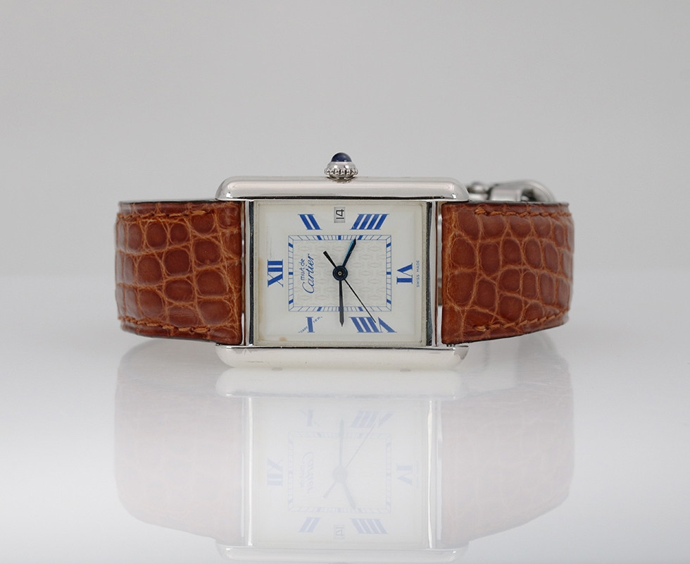 1990's Cartier Tank Must De Cartier Sterling Silver Wrist Watch Ref. 2414