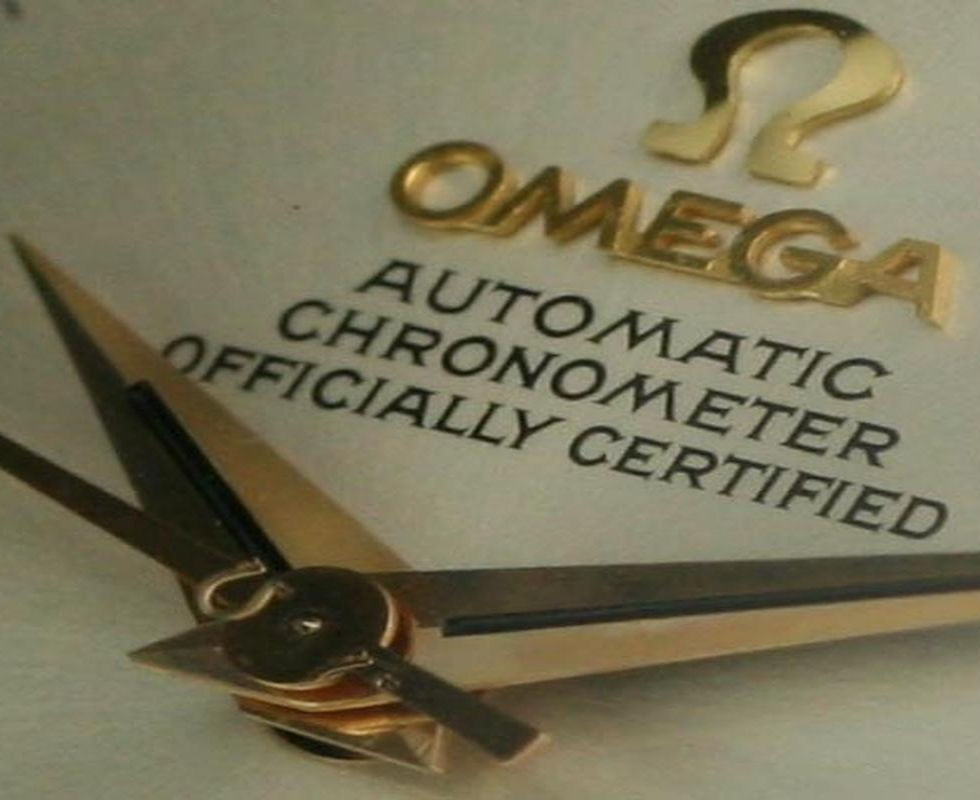 Crystal Logo & Dial Of 1960's Omega Gold Constellation Chronometer Ref 168005