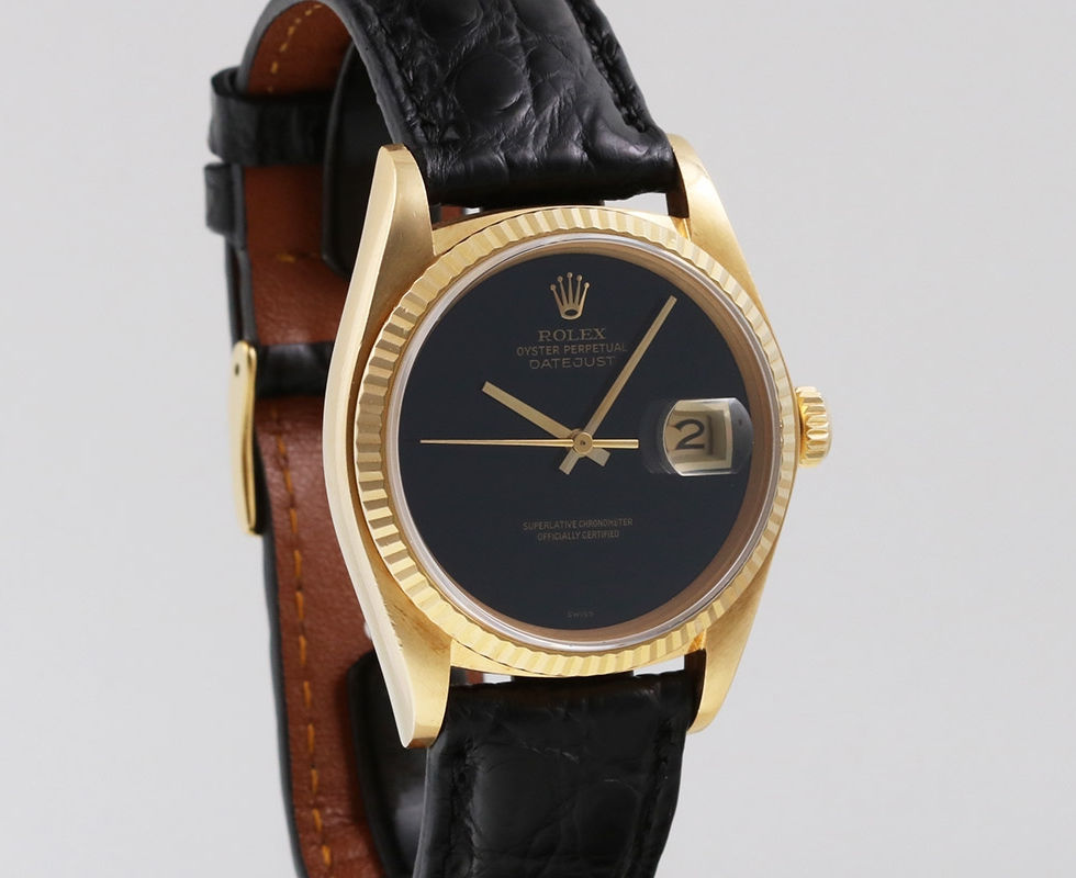 1980 Rolex Onyx Dial Datejust Gold Wrist Watch Ref. 16018