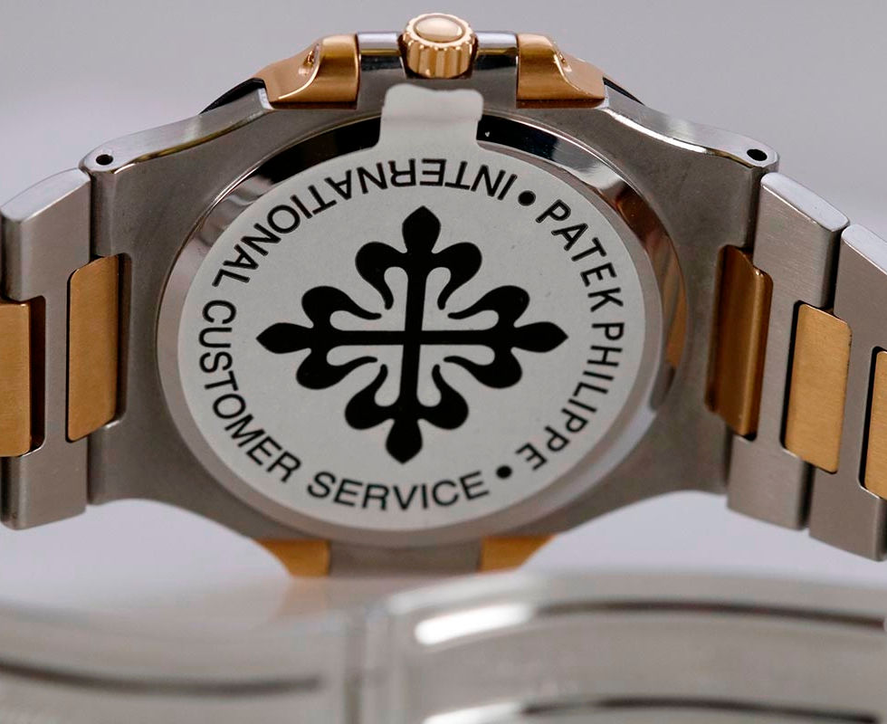 Case back with sticker on Patek Philippe 2-Tone Nautilus Ref. 3700/11