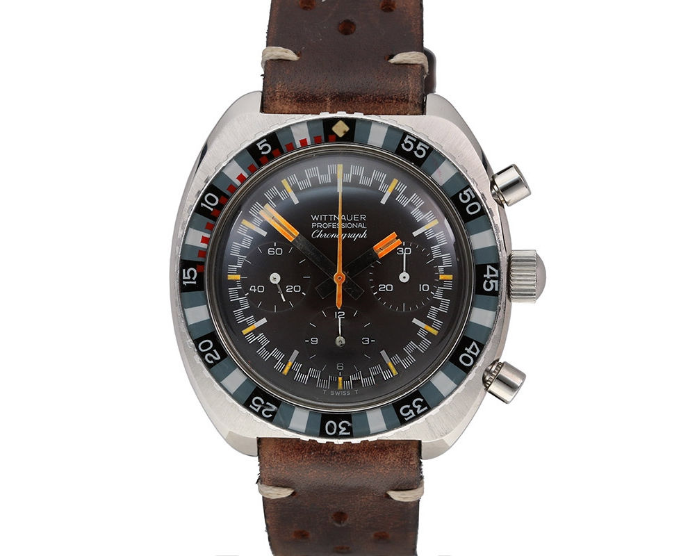 1970's Wittnauer Professional Chronograph 'Scuba Roulette' Ref. 246T Stainless Steel Wrist Watch