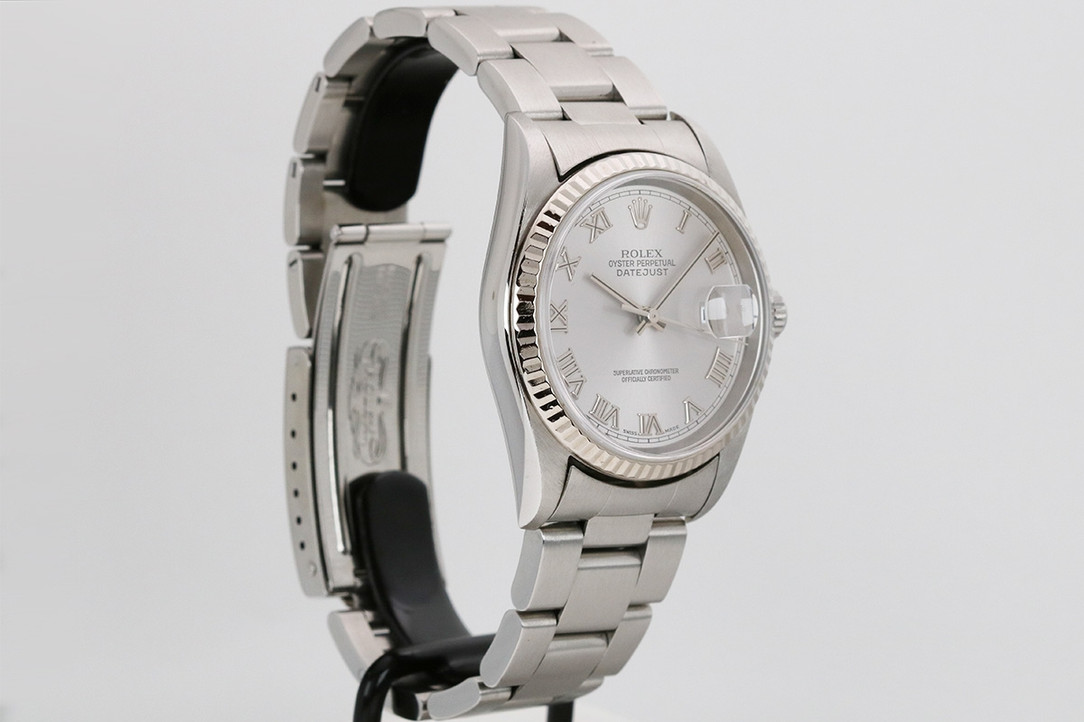 2002 Rolex Datejust Stainless Steel Wrist Watch With Fluted White Gold Bezel Ref. 16234