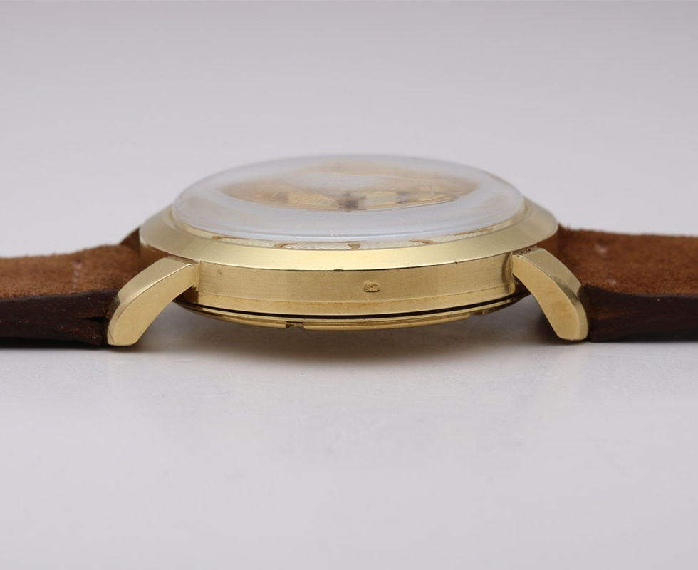 Case Side With Hallmark Of 1950's Zenith 18k Yellow Gold Automatic Bumper Watch