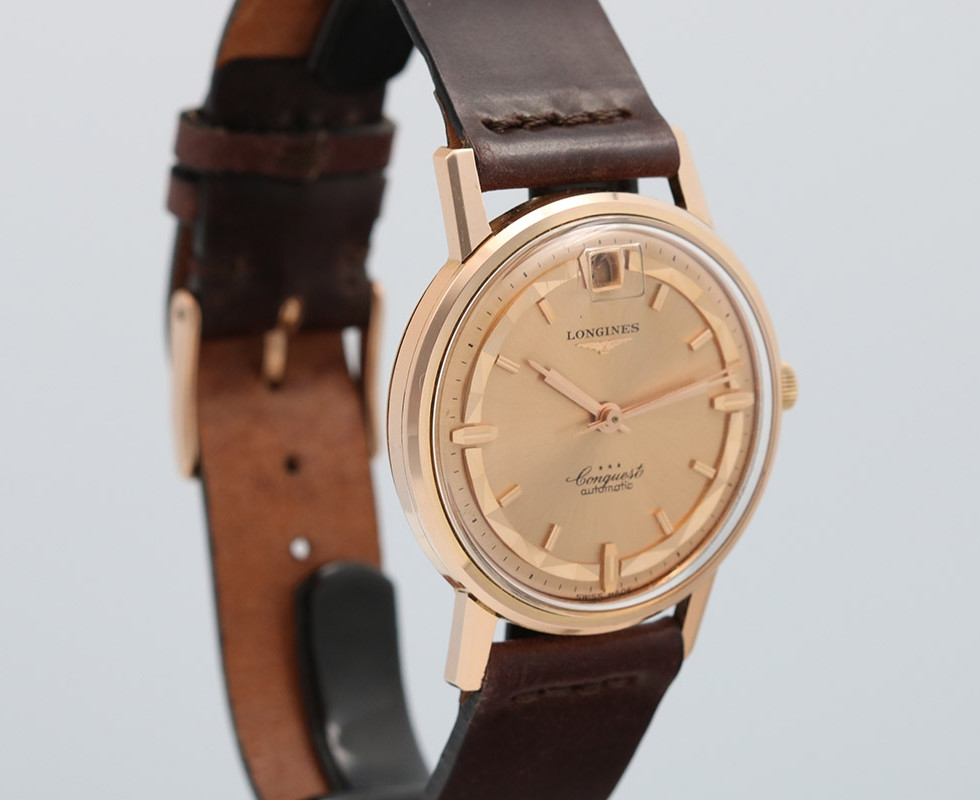 1960's Longines Conquest 18K Pink Gold Wrist Watch Ref. 9025-6