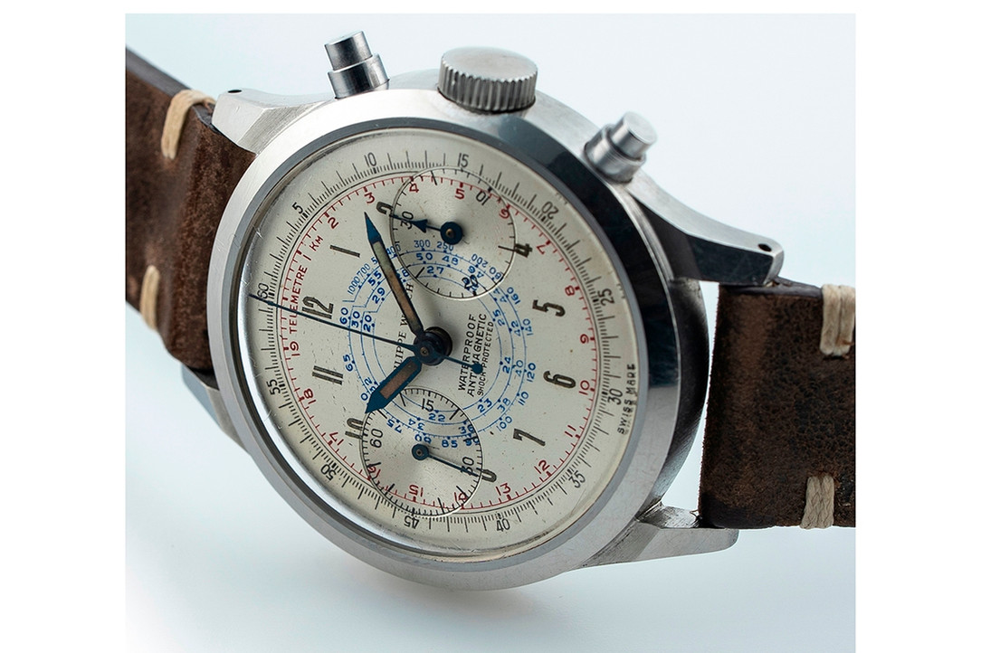 1940's Philippe Watch Stainless Steel Spillman Cased Valjoux 22 Chronograph