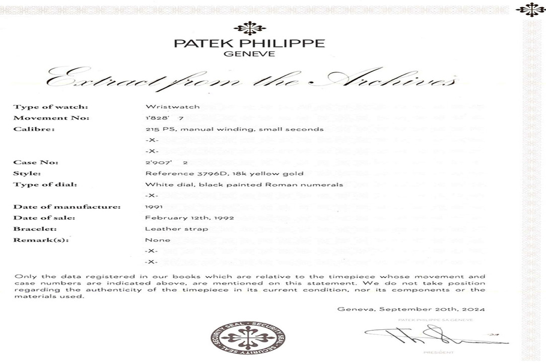 Extract From The Archives To 1991 Patek Philippe Calatrava Ref. 3796J 18K Yellow Gold Wrist Watch