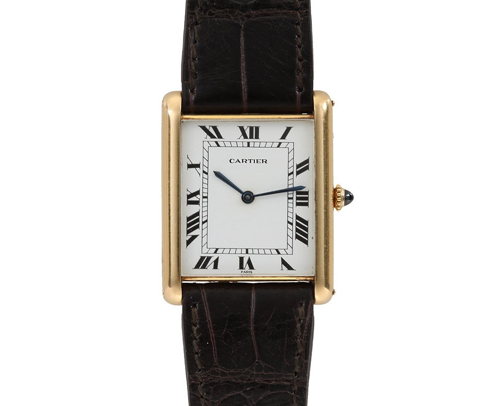 1970's Cartier Jumbo Automatic Gold Tank Wrist Watch