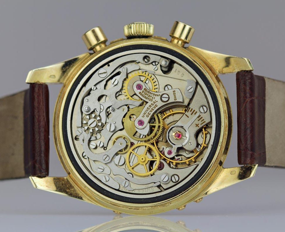 Movement In 1966 Gold Universal Geneve Tri-Compax Vintage Wrist Watch