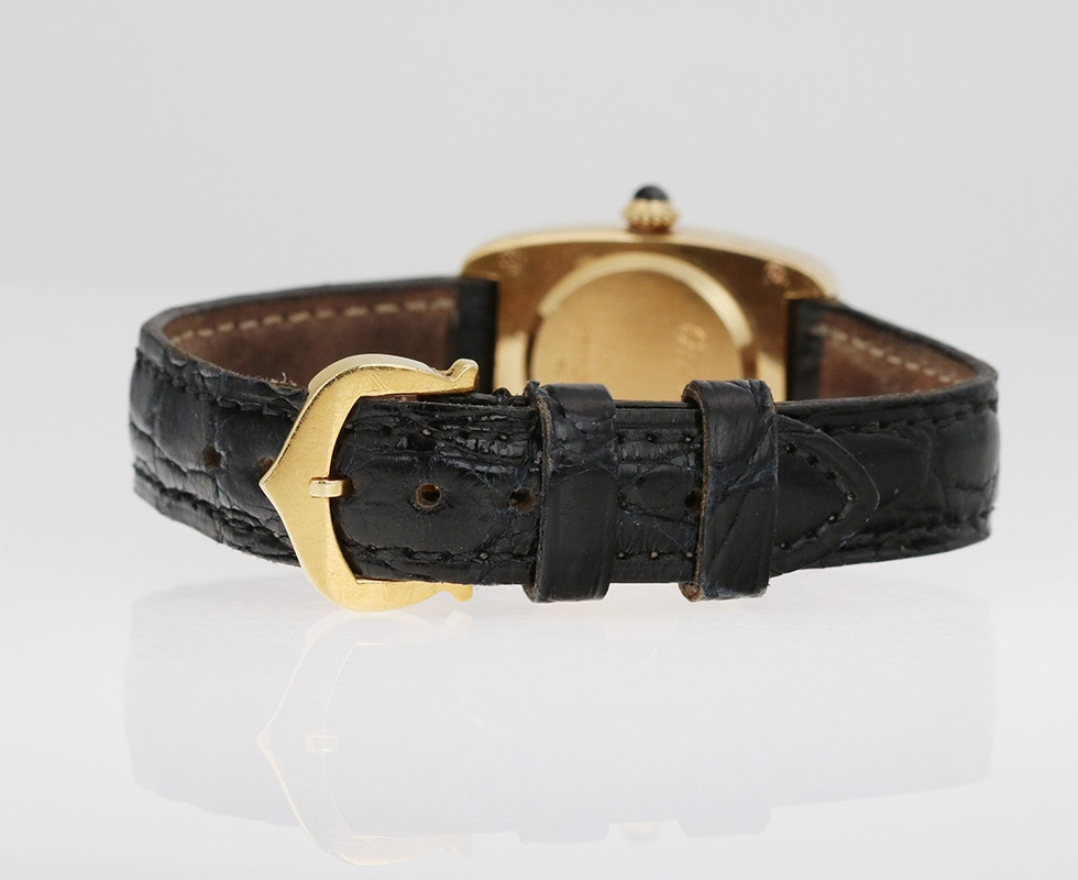 Back Of 1970's Ladies Cartier Faberge AKA 'Incurvee' 18K Yellow Gold Wrist Watch Ref. 67082