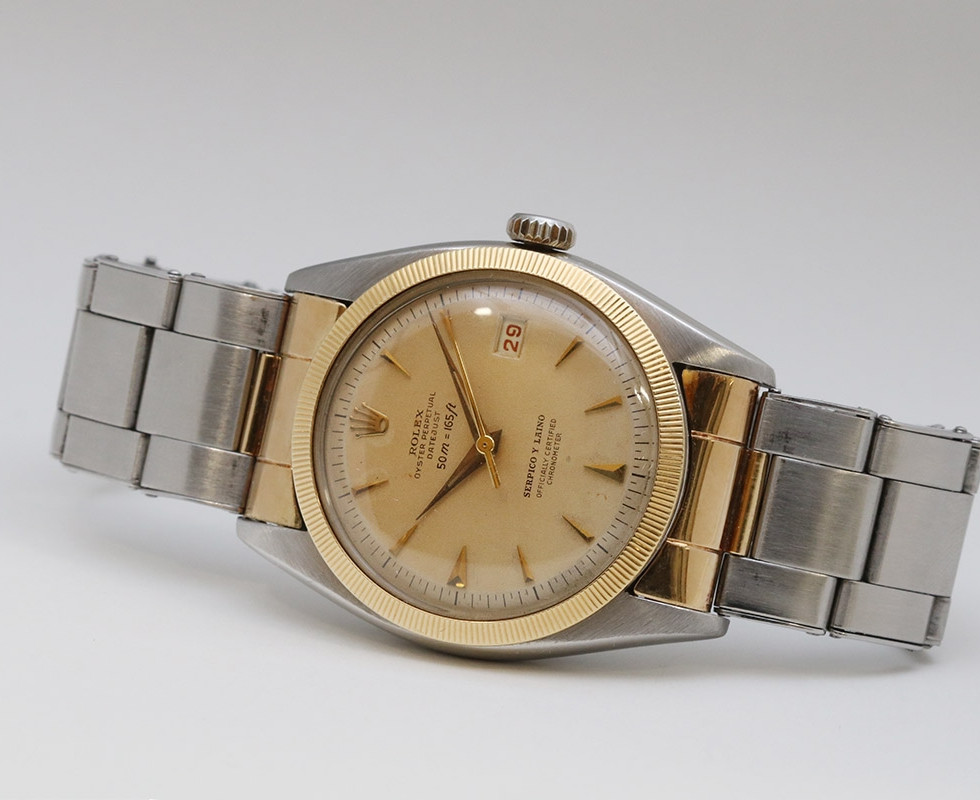 1952 Serpico Y Laino signed Rolex Datejust "Ovetone" Two Tone Wrist Watch Ref. 6105