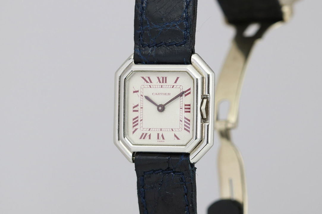 Cartier Paris Small Platinum Ceinture Vintage Wrist Watch Crown Side