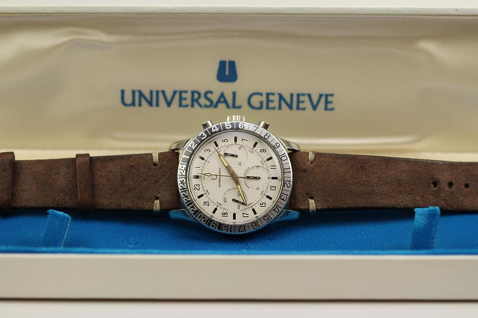 1960's Vintage Universal Geneve Aero-Compax Chronograph Wrist Watch With Box