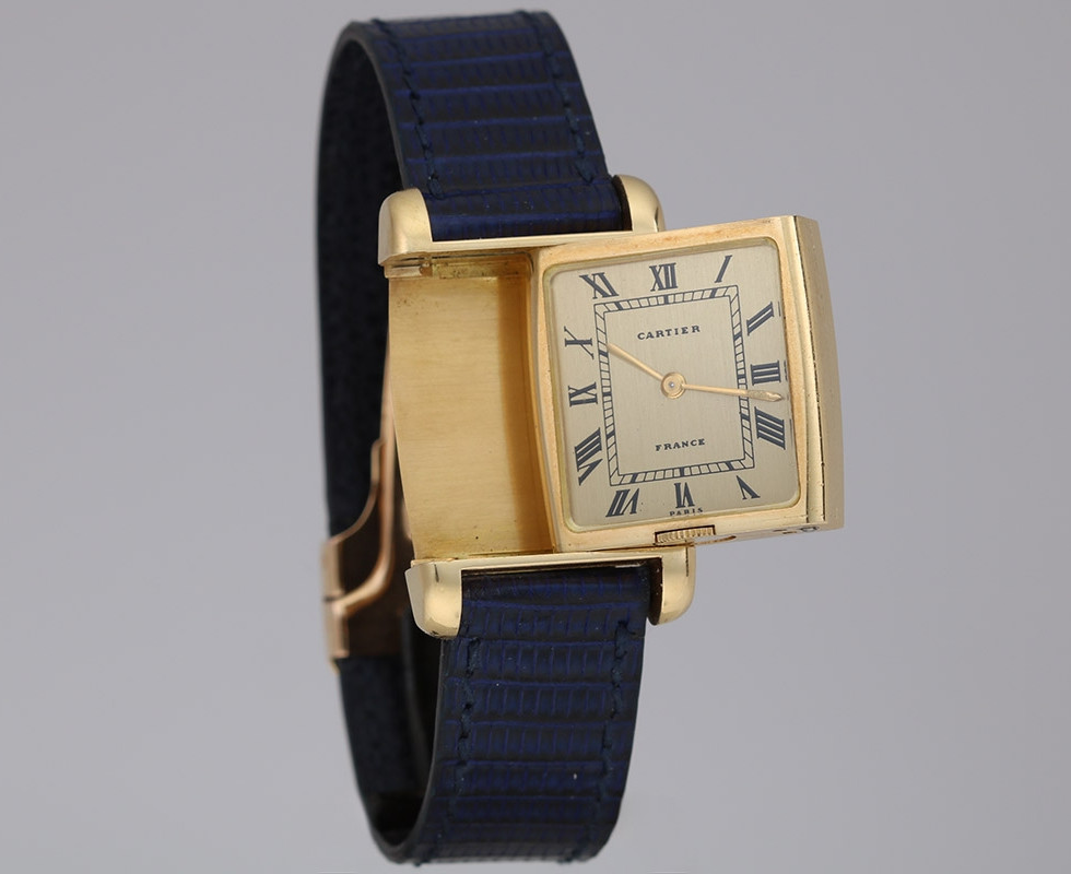 1970's Gold Cartier Reverso Dual Time Tank Paris, Reversing