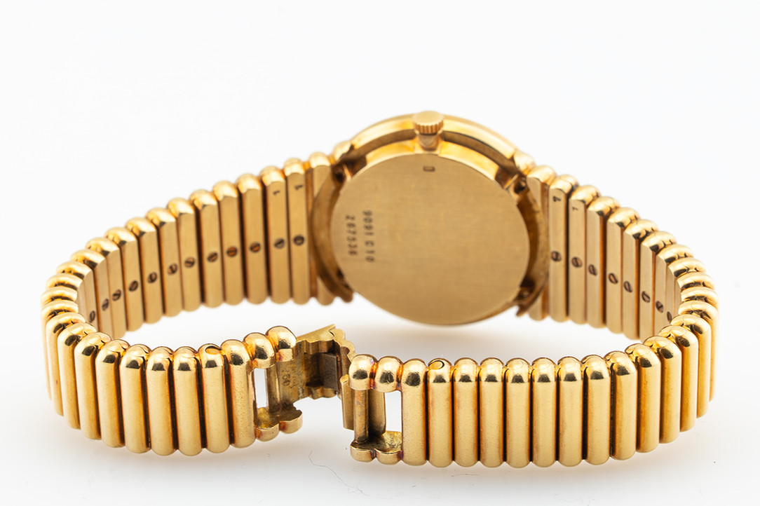 Back Of 1970's Piaget Ladies Malachite, Onyx & Yellow Gold Wrist Watch Ref. 9091 C 10