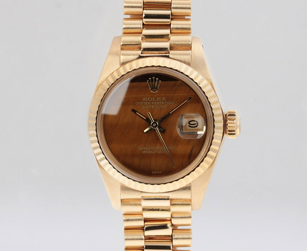 1982 Rolex Ladies Gold Datejust Wrist Watch with Tiger Eye Dial Ref. 6917