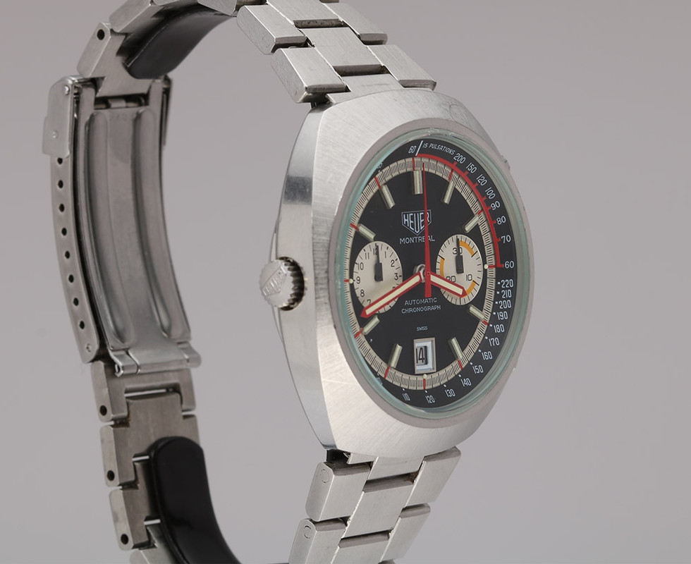 1970's Heuer Montreal Vintage Stainless Steel Chronograph Wrist Watch Ref. 110.503