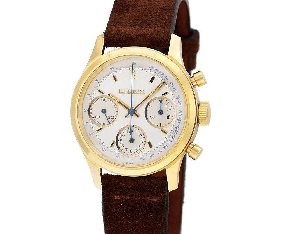 1968 LeCoultre 18kt Yellow Gold Valjoux 72 Chronograph Wrist Watch