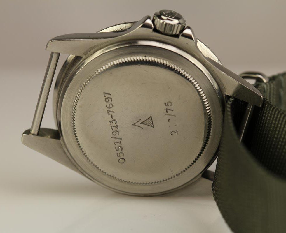Engraved Case Back of 1972 Rolex British Military Submariner Ref. 5513