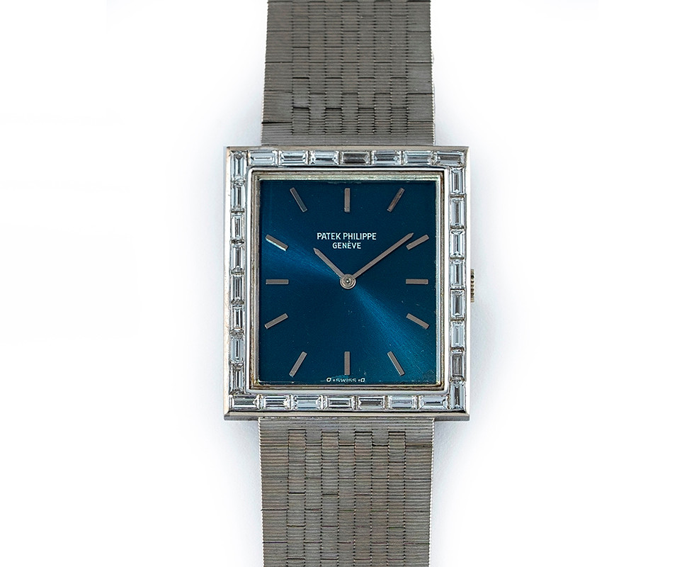 1980 Patek Philippe 18K White Gold & Diamond Rectangular Bracelet Wrist Watch Ref. 3540/2