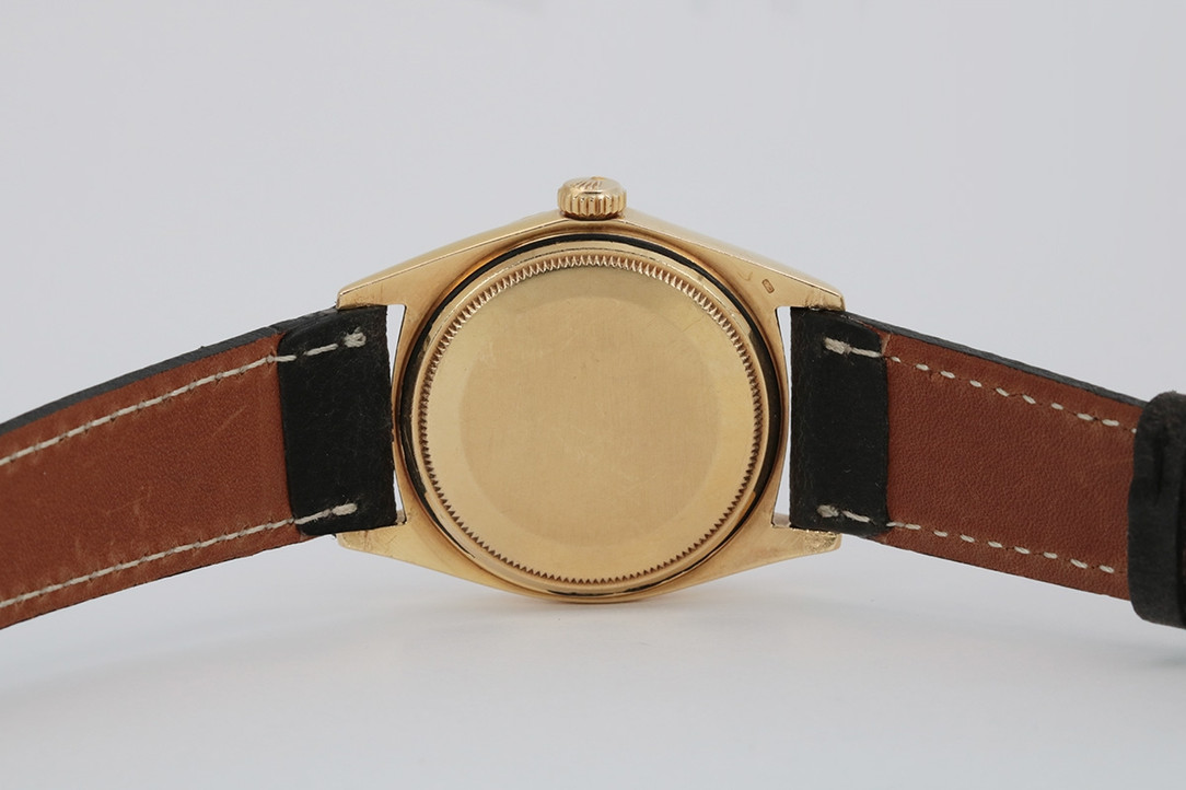 Back Of 1968 Rolex Black Dial Day-Date 18K Yellow Gold Wrist Watch Ref. 1803