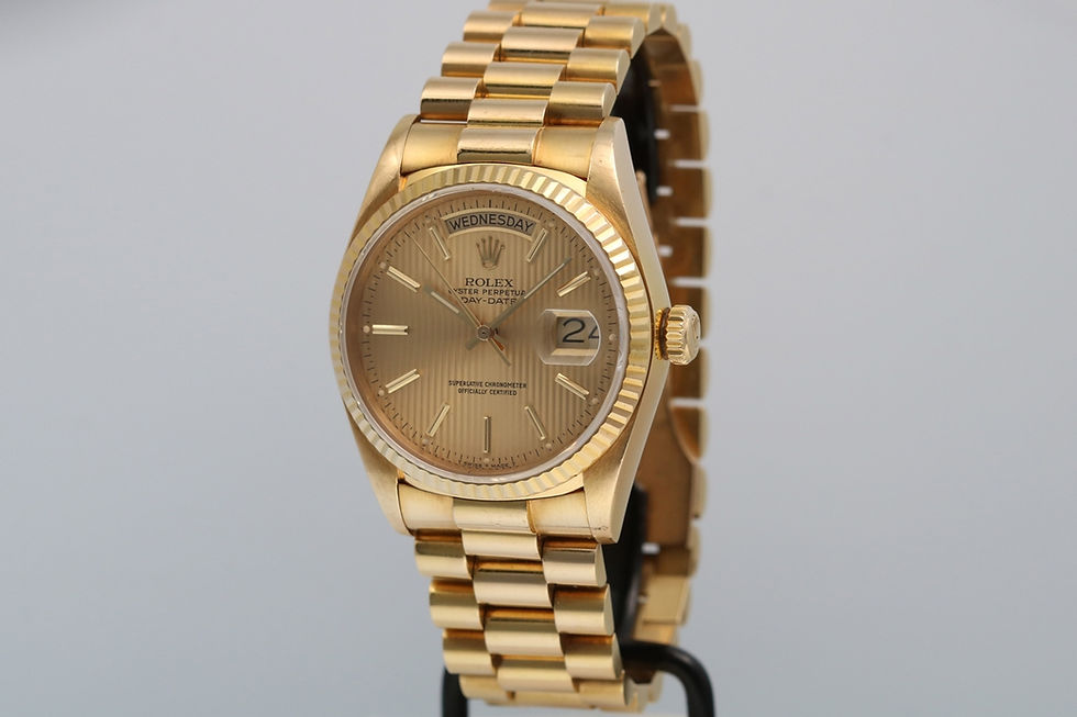 1987 Rolex Day-Date Gold Wrist Watch Ref. 18038 with Gold Tapestry Dial