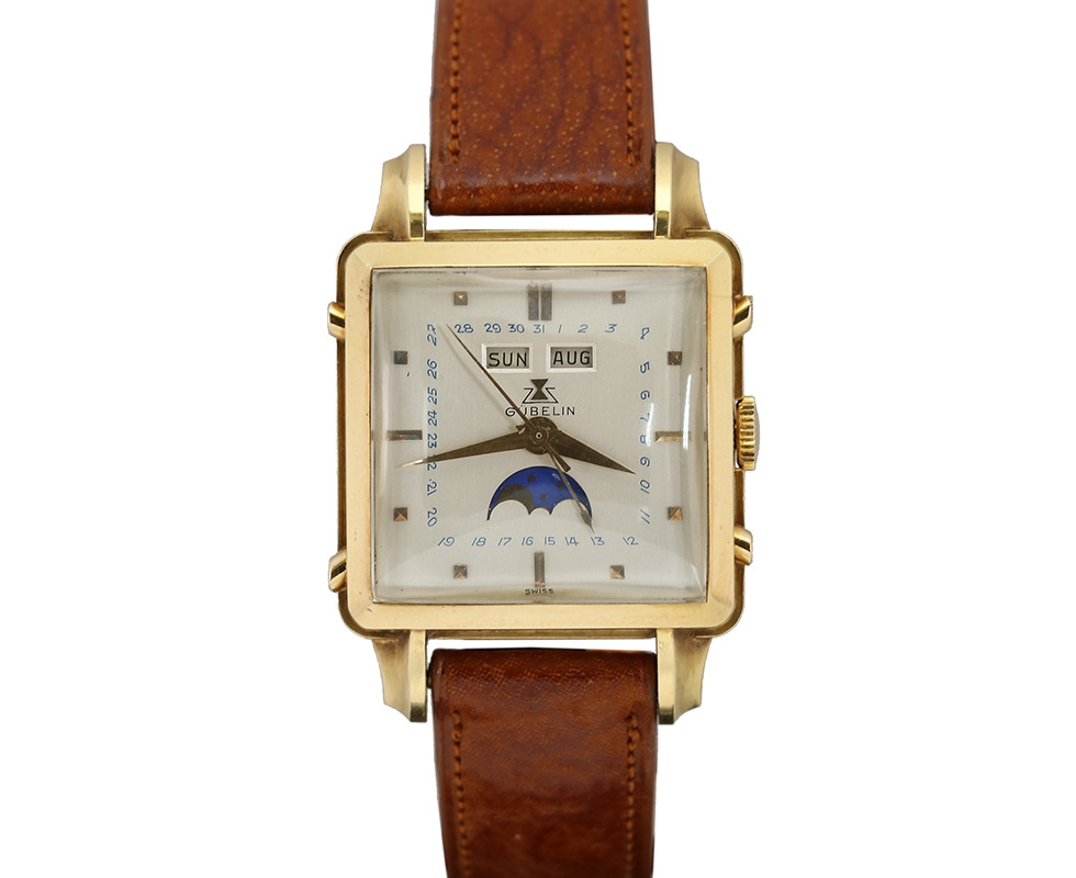 1950's Gold Gubelin Tripledate Moonphase Wrist Watch