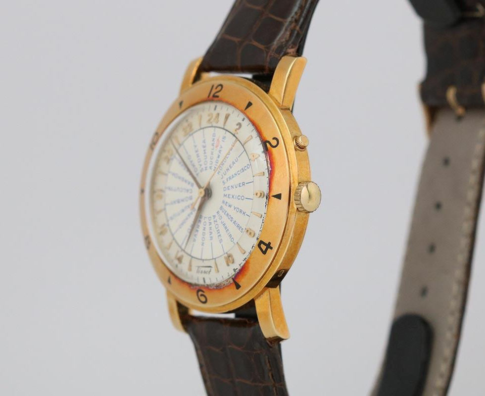 1950's Tissot Navigator 24 Hour World Time 18K Gold Wrist Watch