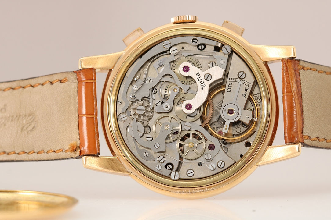 Valjoux 22 Movement In 1940's Vetta Pink Gold Vintage Chronograph Ref. 1903 1