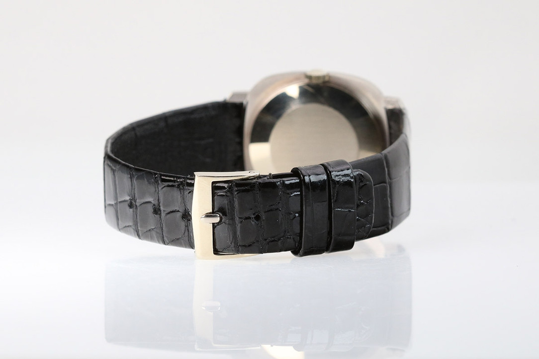 Back Of 1968 Patek Philippe 18K White Gold Cushion Dress Watch Ref. 3543