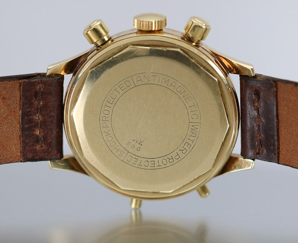 Case Back Of 1940's Tourneau 14kt Gold Tripledate Chronograph Moon Phase Wrist Watch