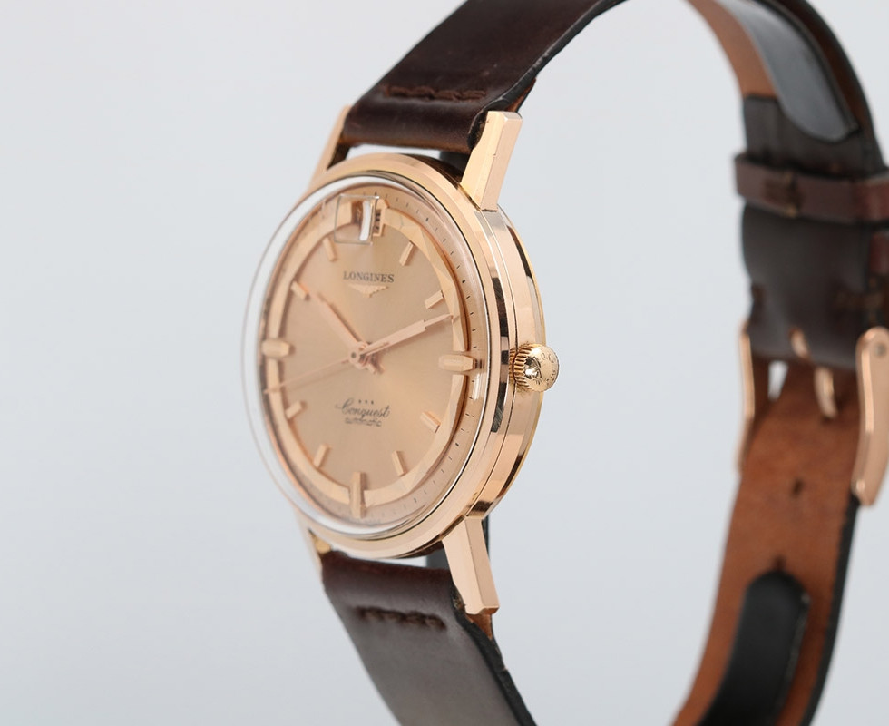 1960's Longines Conquest 18K Pink Gold Wrist Watch Ref. 9025-6