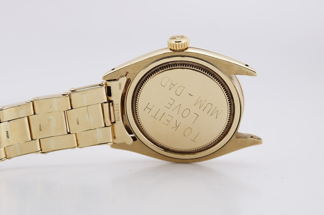 Case Back With Engraving Of 1960 Rolex 9kt Gold Oyster Precision Wrist Watch Ref. 6426