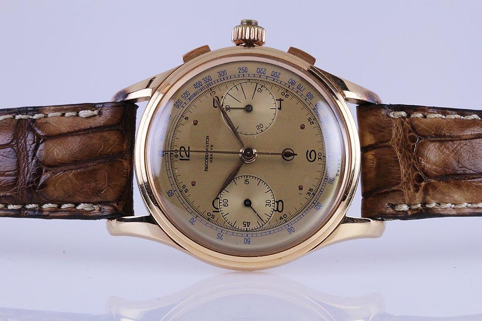 1950's 18k Rose Gold Record Watch Company Split Second Chronograph Wrist Watch