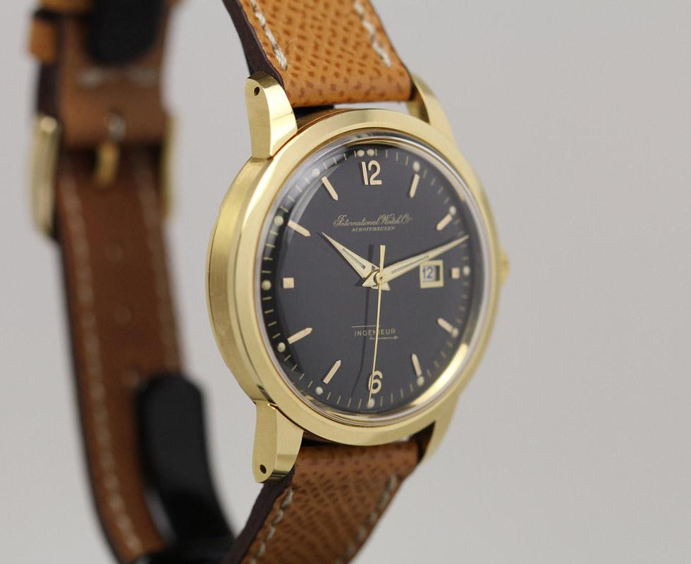 1960's 18K Gold IWC Ingenieur Ref 666A Black Dial Wrist Watch