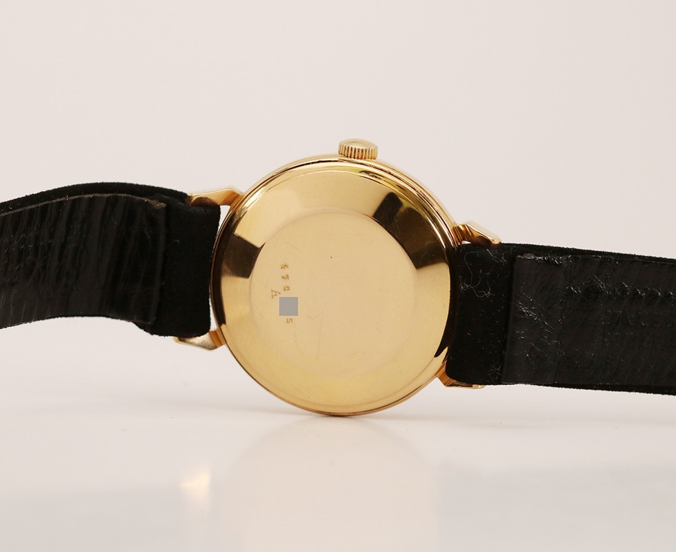 Case Back Of 1950's Jaeger LeCoultre 18K Pink Gold Automatic Power Reserve Vintage Wrist Watch