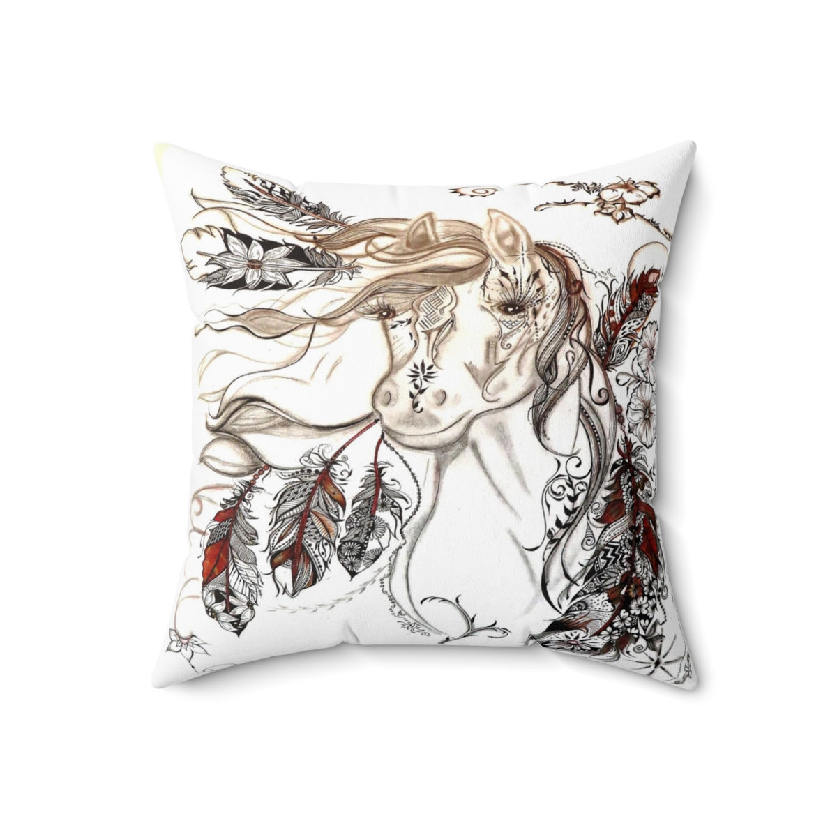 Pillow and Case | Horse Indian Feathers (18"x18")