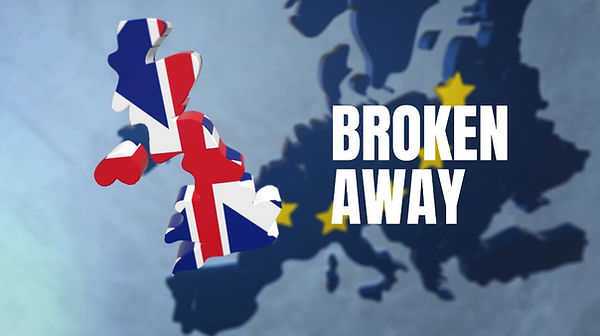 The United Kingdom breaking away from Europe with a Union Jack flag covering the map