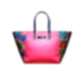 Sac fourre-tout rose avec poignées foncées et détails colorés Trousse safari chic. Nadine.D
