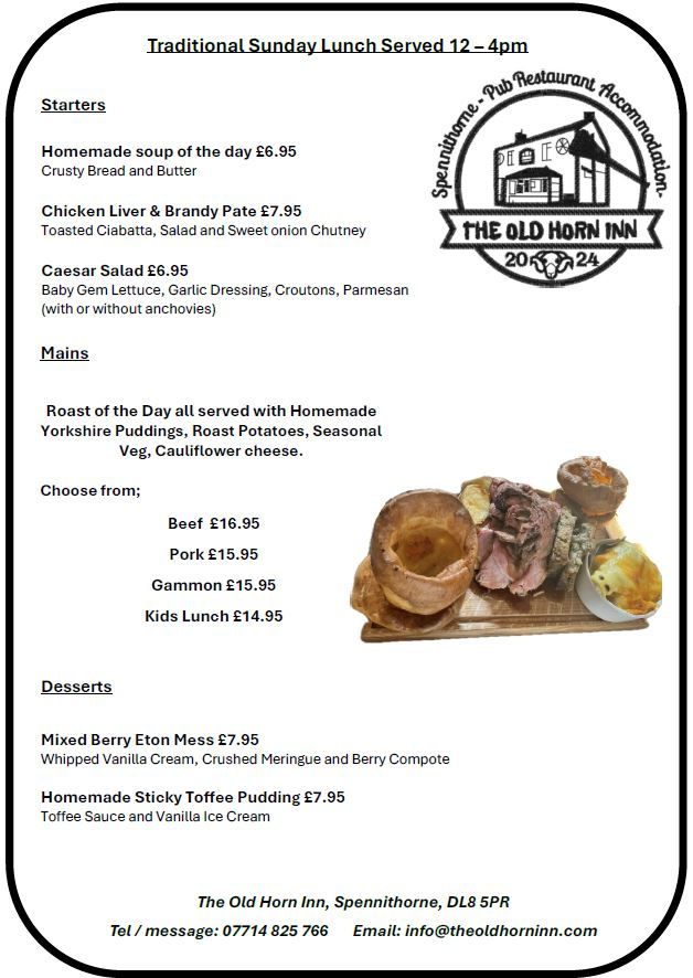 Sunday Lunch Menu