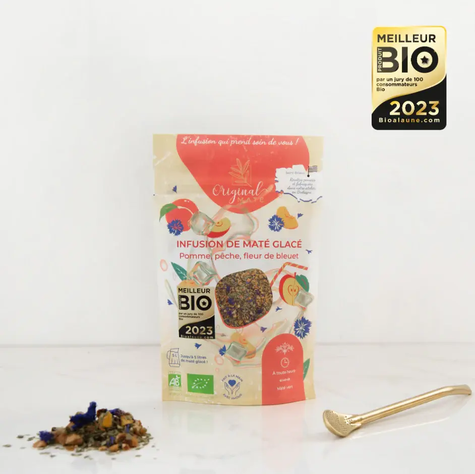 Infusion de Maté Glacé Pomme, Pêche, Fleur de bleuet