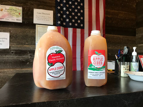 Hammen Family Orchard & Winery Gallons of Apple Cidar and a Cidar Glass