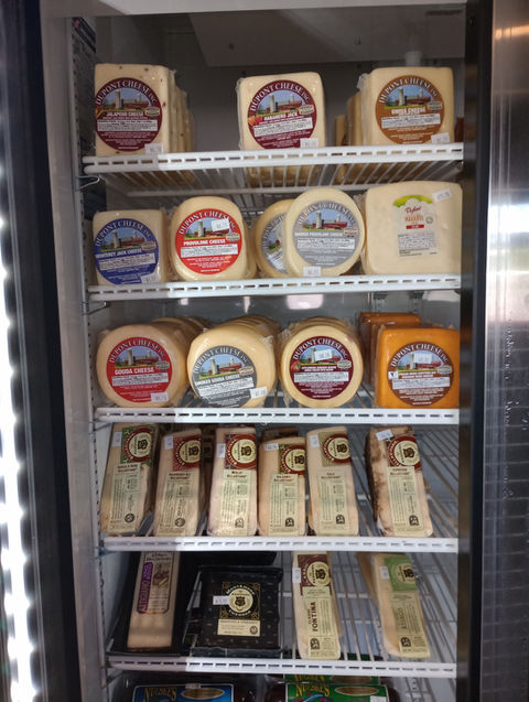 Hammen Family Orchard & Winery Gift Shop cheese and meat variety in cooler.