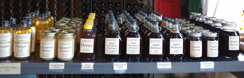 Hammen Family Orchard & Winery Gift Shop homemade maple syrup, honey, and apple cider vinegar