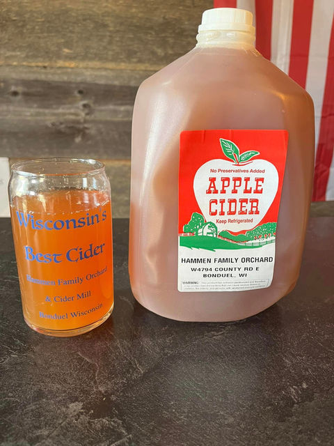 Hammen Family Orchard & Winery Gallons of Apple Cidar and a Cidar Glass