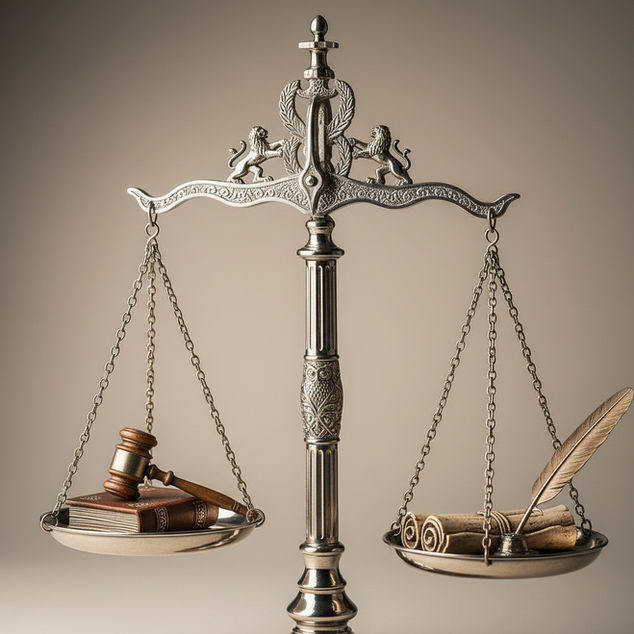 An ornate silver balance scale.